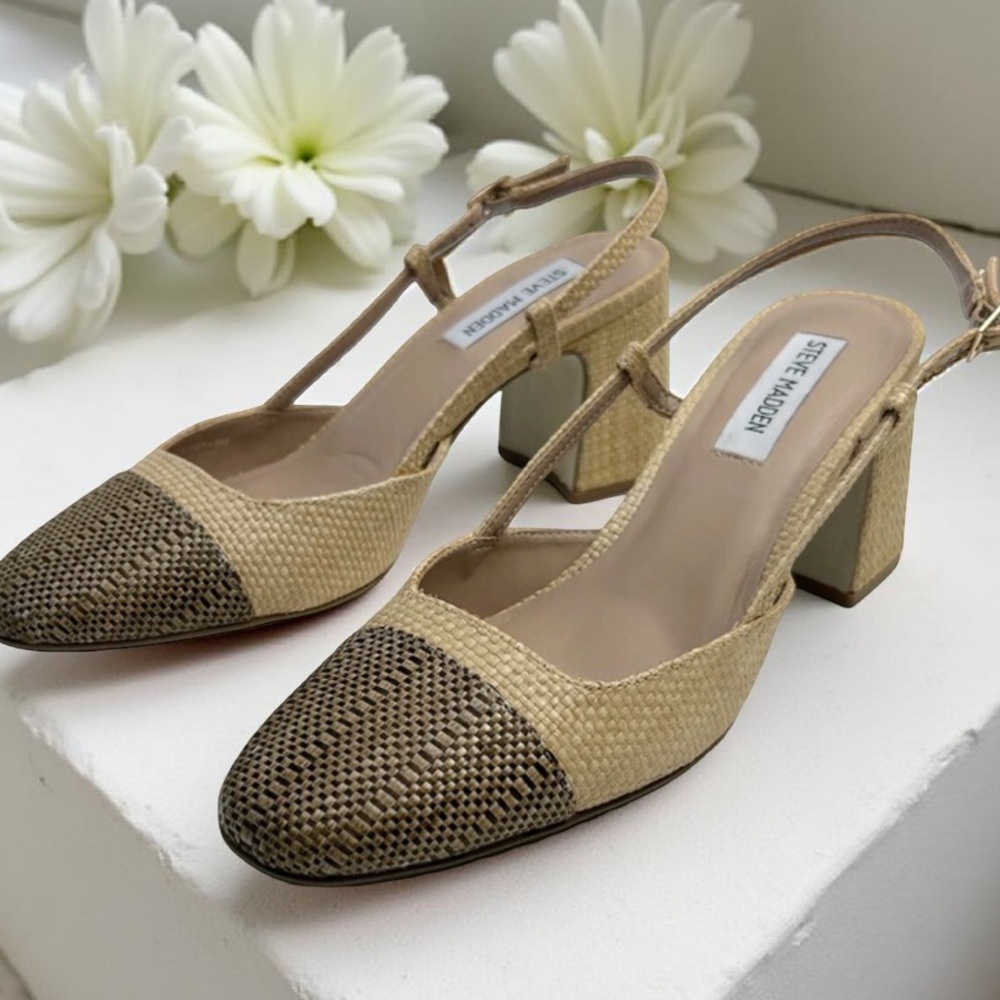 Steve Madden Becka Slingback Cap Toe Raffia Pumps Size  10